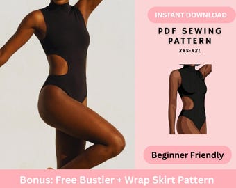 Patron de couture body | Body découpé sans manches à col roulé | Patron de couture pour femmes | Téléchargement numérique instantané