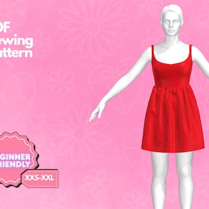Babydoll Dress Pattern, Strappy Summer Dress, Mini Dress Pattern, Gathered Dress, Women&#39;s Dress Pattern, Easy Simple Beginner Pattern.