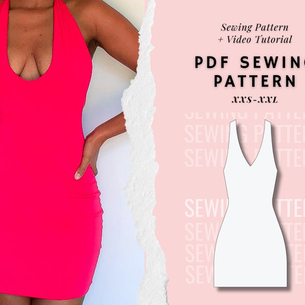 Halter Dress Sewing Pattern, Bodycon Dress Sewing Pattern, Dress Patterns For Women, Mini Dress pattern, Sewing Patterns Dress, PDF Patterns