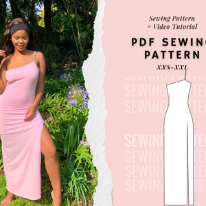 Maxikleid Schnittmuster, One-Shoulder-Kleid-Schnittmuster, Bodycon-Kleid-Schnittmuster, Schnittmuster für Frauenkleid, Schnittmuster Bild 1