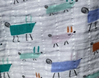 Dogs - Mid Century Mod- baby blanket made of organic cotton gauze and flannel. 27" x 35"
