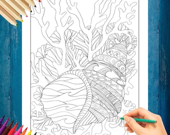 Sea Shell Coloring Page - Original Hand Drawn Design by Elisa Fasulo - Digital Download