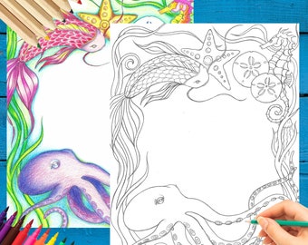 Octopus Coloring Page - Original Hand Drawn Design by Elisa Fasulo - Digital Download