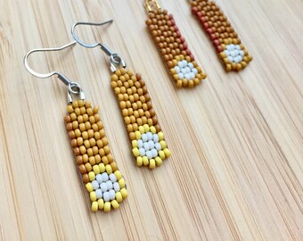 Cream Filled Golden Sponge Snack Cakes Seed Bead Earrings - Handmade Beaded Earrings - Food Earrings