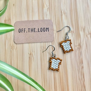 Sliced Bread Seed Bead Earrings - Handmade Beaded Earrings - Food Earrings