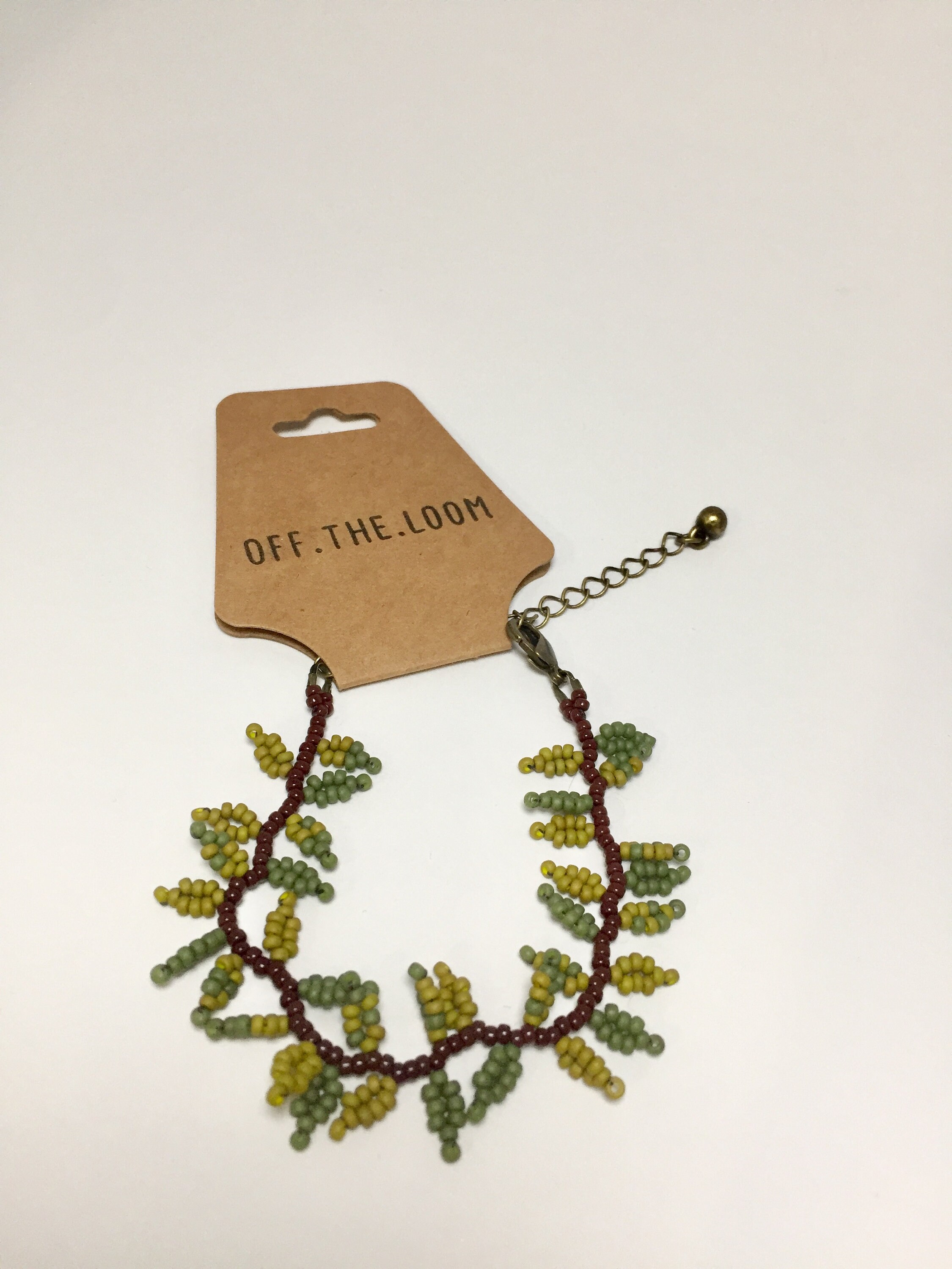 ブレスレット VINTAGE HOLLYWOOD Vine Beads Bracelet 4BFK491 Vintage Glass Green & White Beads Silver Tone Bracelet 7