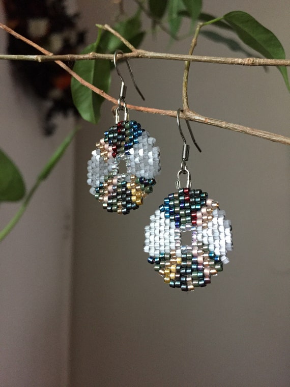 Retro CD Delica Bead Earrings; Metallic Edition- Handmade Beaded Earrings - Retro Tech Earrings - Y2K Earrings