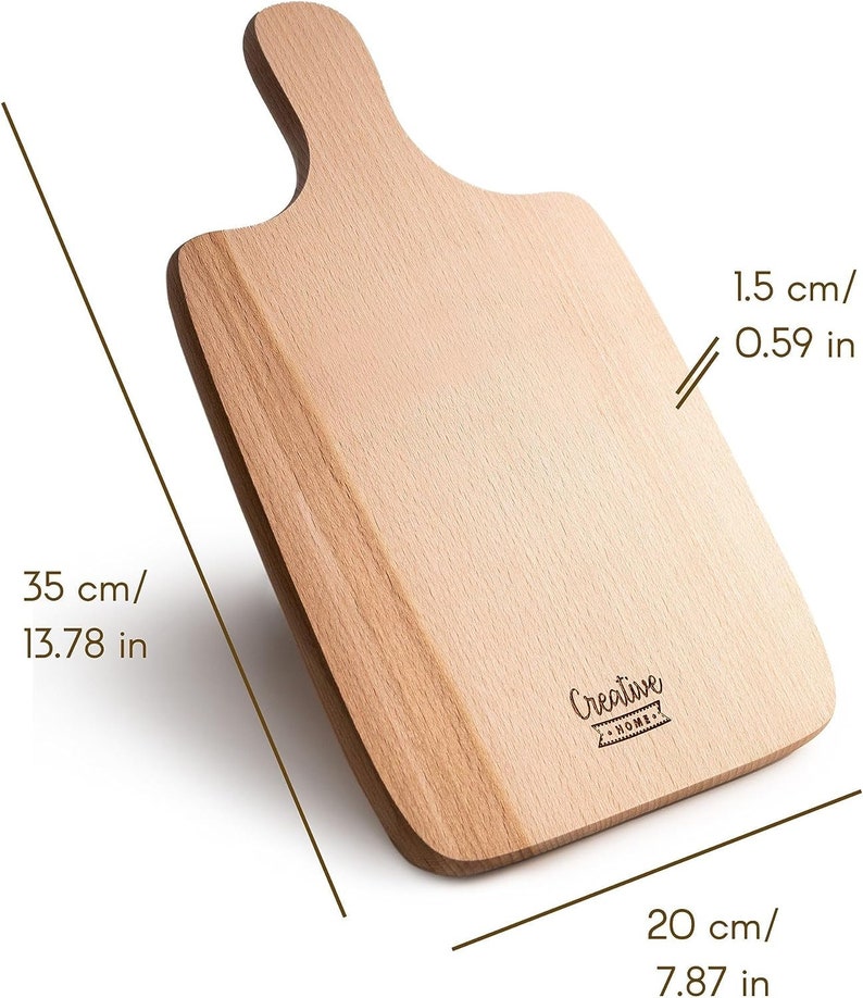 Small Wooden Cutting Chopping Board 35 x 20 x 1.5 cm / 0.5 cm Paddle Serving Platter with Handle Rectangular Kitchen Board image 4