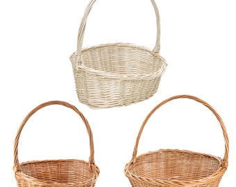 Panier en Osier de Rangement avec Poignée | 3 Variantes | Ovale Oblique | Panier Cadeau Tissé à la Main | Osier Épais Naturel