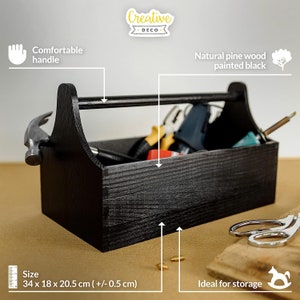 Werkzeugkiste Holz Werkzeugkasten aus Holz 4 Farben 34 x 18 x 20,5 cm / 0,5 cm Werkzeugkoffer leer Toolbox mit Griff Black