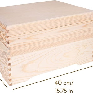 XXL Extra Large Wooden Storage Box 40 x 30.5 x 24 cm Plain, Unfinished and Unpainted with Lid and without Handles image 3