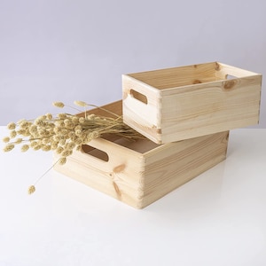 Large Wooden Crate with Handles | 3 Sizes | Plain Unpainted Storage Box | Natural Wood | Keepsake Chest Treasure Organiser