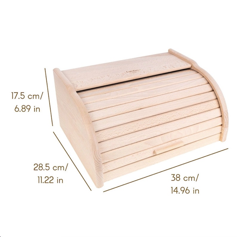 Wooden Bread Bin 5 Colours 38 x 28.5 x 17.5 cm Natural Beech Wood Container with Roll-Top Bread Box Storage for Every Kitchen image 2