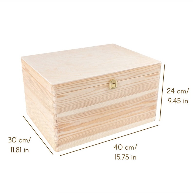 Boîte de Rangement en Bois Verrouillable 2 Tailles avec Couvercle et Serrure Boite Rangement pour Souvenirs Cadeau de Mariage 40 x 30 x 24 cm