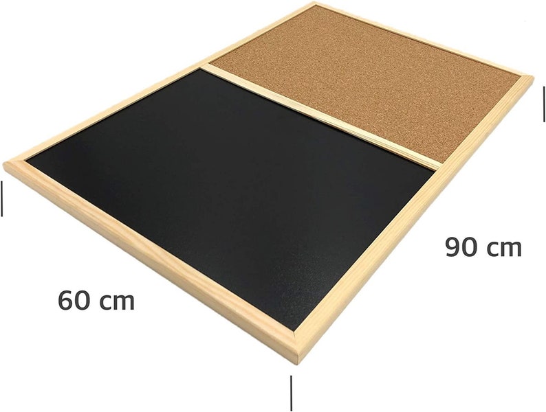 Magnetisch Kreidetafel & Pinnwand Kork Kombitafel 2 Größes Große Schwarz Magnettafel mit 5 Stiften, Kreide, 5 Magneten und Schwamm 90 x 60 cm