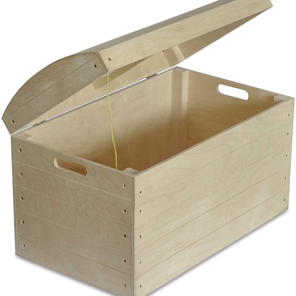 Grande Coffre Boîte Pirate Boite Rangement en Bois | 56,5 x 33 x 36,5 cm | avec Poignées et Couvercle | Plain, Non-Peint et Non-Fini