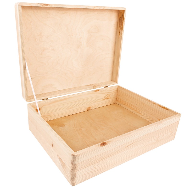 XL Große Holz-Kiste mit Deckel 40x30x14cm 10 Farben Erinnerungsbox Baby HolzBox Unlackiert Kasten ohne Griffen Hochzeitsgeschenk Beige | Unpainted