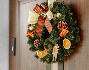 Artificial Christmas Wreath | Round Diameter 35 cm | 5 Colours | Xmas Door Wreath Ring Hanger | Perfect for Wall Table Window