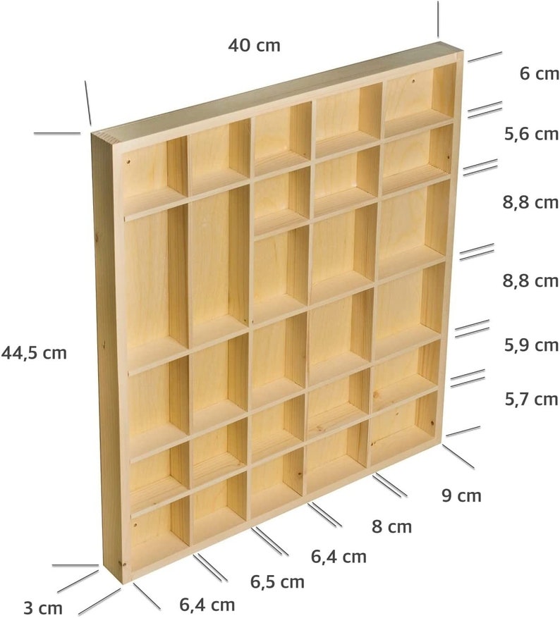 Petite Vitrine Plateau Étagère en Bois 3 Couleurs 28 Compartiments 44,5x40x3cm Rangement des Bijoux et Perles pour Armoire et Tiroir image 2