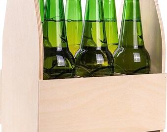 Wooden Box for 6 Bottles of Beer | Drink Holder | Size 24 x 16 x 30 cm (+/- 1 cm) | Men's Beer Bag