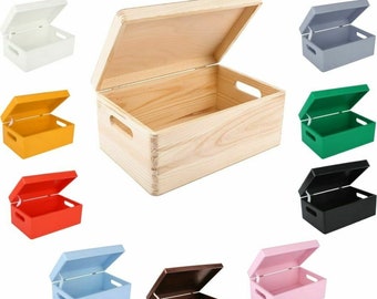 Large Plain Wooden Storage Box | with Lid & Handles | 30 x 20 x 14 cm | 10 Colours | Unpainted Treasure Keepsake Chest | Wedding Gift