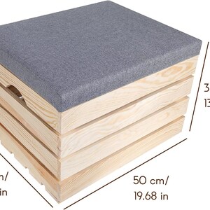 Coffre en Bois avec Siège 50x40x35cm Banc de Rangement Intérieur Banc en Bois Tabouret en Bois Pouf en Bois Siège avec Coussin image 3