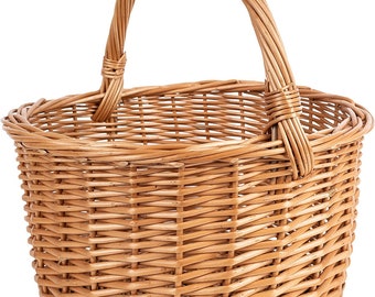 Wicker Basket with Handle | 35 x 35 x 36 cm (+/- 2 cm) Large & Light | Handwoven, Gift Basket, Fruit Basket, Picnic Basket