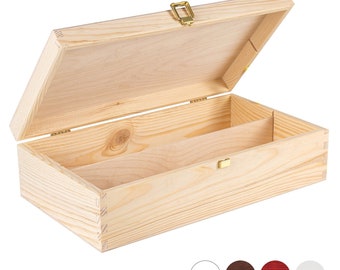 Boîte Caisse à Vin en Bois | Boite Rangement | 2 Bouteilles | 4 Variantes | 35x21x11cm | Bois Naturel | Couvercle Corde | Cadeau de Mariage