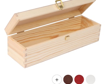 Wein-Kiste aus Natürliches Kiefern-Holz | Wein-Box für 1 Flasche mit Deckel und Verschluss | 6 Varianten | 36 x 11 x 9,8 cm