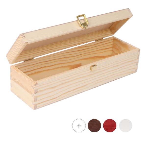 Wein-Kiste aus Natürliches Kiefern-Holz | Wein-Box für 1 Flasche mit Deckel und Verschluss | 6 Varianten | 36 x 11 x 9,8 cm