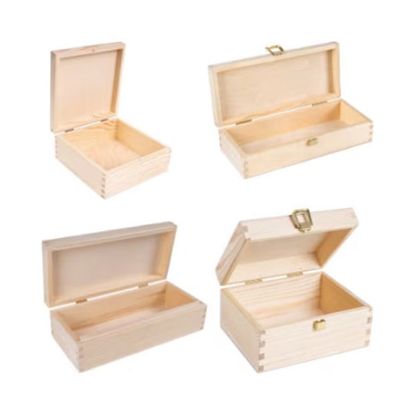 Aufbewahrungsbox aus Holz Unlackiert mit Deckel | 4 Größen | Schmuckkästchen | Hochzeitsgeschenk
