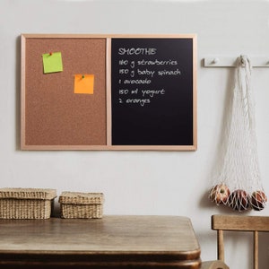 60 x 40 cm 2in1 Chalkboard Blackboard Cork Pin Notice Board | Wooden Pine Frame | Chalk, Sponge & Push Pins Included | Teacher's Gift