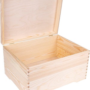 XXL Grande Coffre Boite Rangement en Bois 40 x 30,5 x 24 cm avec Couvercle et sans Poignées Plain, Non-Peint et Non-Fini image 6