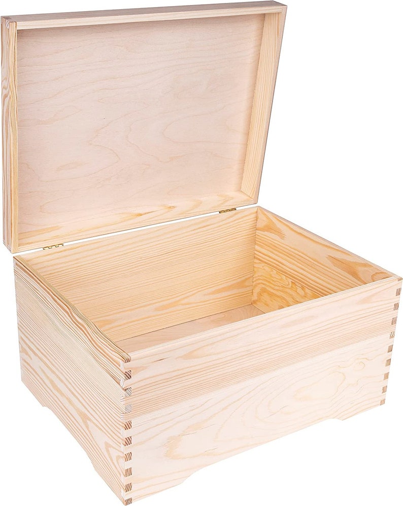 XXL Grande Coffre Boite Rangement en Bois 40 x 30,5 x 24 cm avec Couvercle et sans Poignées Plain, Non-Peint et Non-Fini image 6