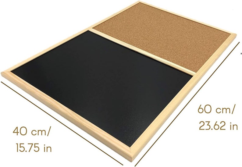 Magnetisch Kreidetafel & Pinnwand Kork Kombitafel 2 Größes Große Schwarz Magnettafel mit 5 Stiften, Kreide, 5 Magneten und Schwamm 60 x 40 cm