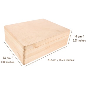 XL gewone houten opbergdoos 40 x 30 x 14cm met deksel Huwelijksgeschenkdoos RUWE & ONGESCHUURDE houten aandenkenkist afbeelding 4