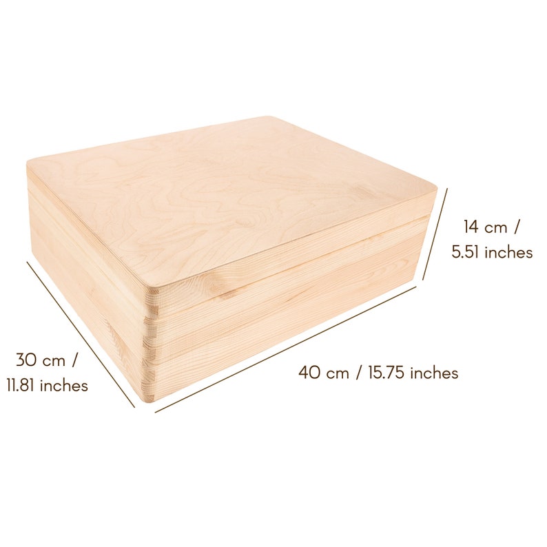 XL Große Holz-Kiste mit Deckel 40x30x14cm 10 Farben Erinnerungsbox Baby HolzBox Unlackiert Kasten ohne Griffen Hochzeitsgeschenk Bild 4