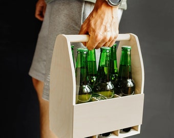Wooden Box for 6 Bottles of Beer | Drink Holder | Size 24 x 16 x 30 cm (+/- 1 cm) | Men's Beer Bag
