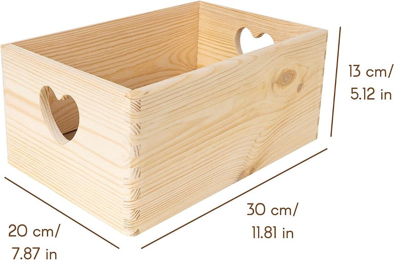 Cassetta di Legno con Manici a Cuore 3 Varianti Maniglie a Cuore Scatola Portaoggetti non Verniciata Legno Naturale Beige immagine 2