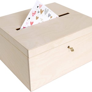 Verrouillable Boite de Rangement en Bois Non Peint Cadeau de Mariage avec Couvercle et Serrure Boite a Souvenir Carte Lettre image 2