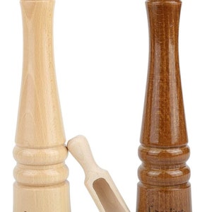 Große Salz-Mühle und Pfeffer-Mühle aus Buchen-Holz 3 Varianten Höhe 18 cm oder 31,5 cm Set von 2 Mühlen mit Mini-Holzschaufel Large | Brown Beige