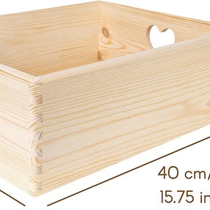 Cassetta di Legno con Manici a Cuore 3 Varianti Maniglie a Cuore Scatola Portaoggetti non Verniciata Legno Naturale Beige immagine 5