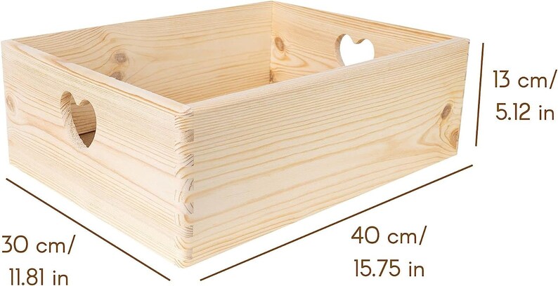 Cassetta di Legno con Manici a Cuore 3 Varianti Maniglie a Cuore Scatola Portaoggetti non Verniciata Legno Naturale Beige immagine 5