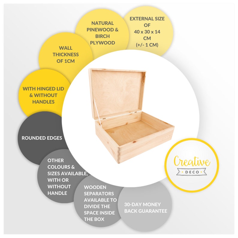 XL Große Holz-Kiste mit Deckel 40x30x14cm 10 Farben Erinnerungsbox Baby HolzBox Unlackiert Kasten ohne Griffen Hochzeitsgeschenk Bild 8