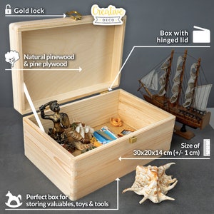 Lockable Plain Wooden Storage Box 3 Sizes with Lid and Lock Wedding Gift Box ROUGH & UNSANDED Wood Keepsake Chest image 3