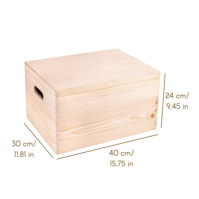 XXL Duże Drewniane Pudełko z Pokrywą 40 x 30 x 24 cm 10 Kolorów z Uchwytami Skrzynia z Drewna na Zabawki Narzędzia Pudełka Ślubne zdjęcie 7