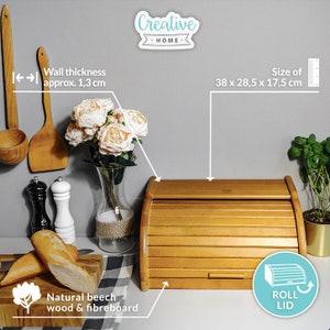 Houten Broodtrommel 5 kleuren 38 x 28,5 x 17,5cm Natuurlijk beukenhout Container met Roll-Top Broodtrommelopslag voor elke keuken Alder