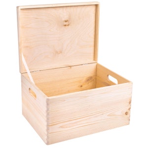 XXL Boite Rangement en Bois 40 x 30 x 24 cm 10 Couleurs Couvercle et Poignées Boîte Grande Caisse Coffre Malle Cadeau de Mariage Beige | Unpainted