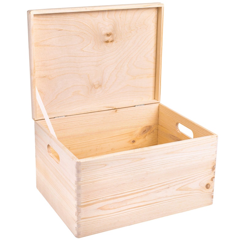 XXL Large Plain Wooden Storage Box 40 x 30 x 24 cm 10 Colours with Lid & Handles Chest Trunk Keepsake Wedding Gift Beige | Unpainted