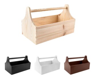 Wooden Toolbox Storage Box with Handle | 4 Colours | 34 x 18 x 20.5 cm (+/- 0.5 cm) | Natural Wood Tool Box | Tool Bag Garage Craft Storage